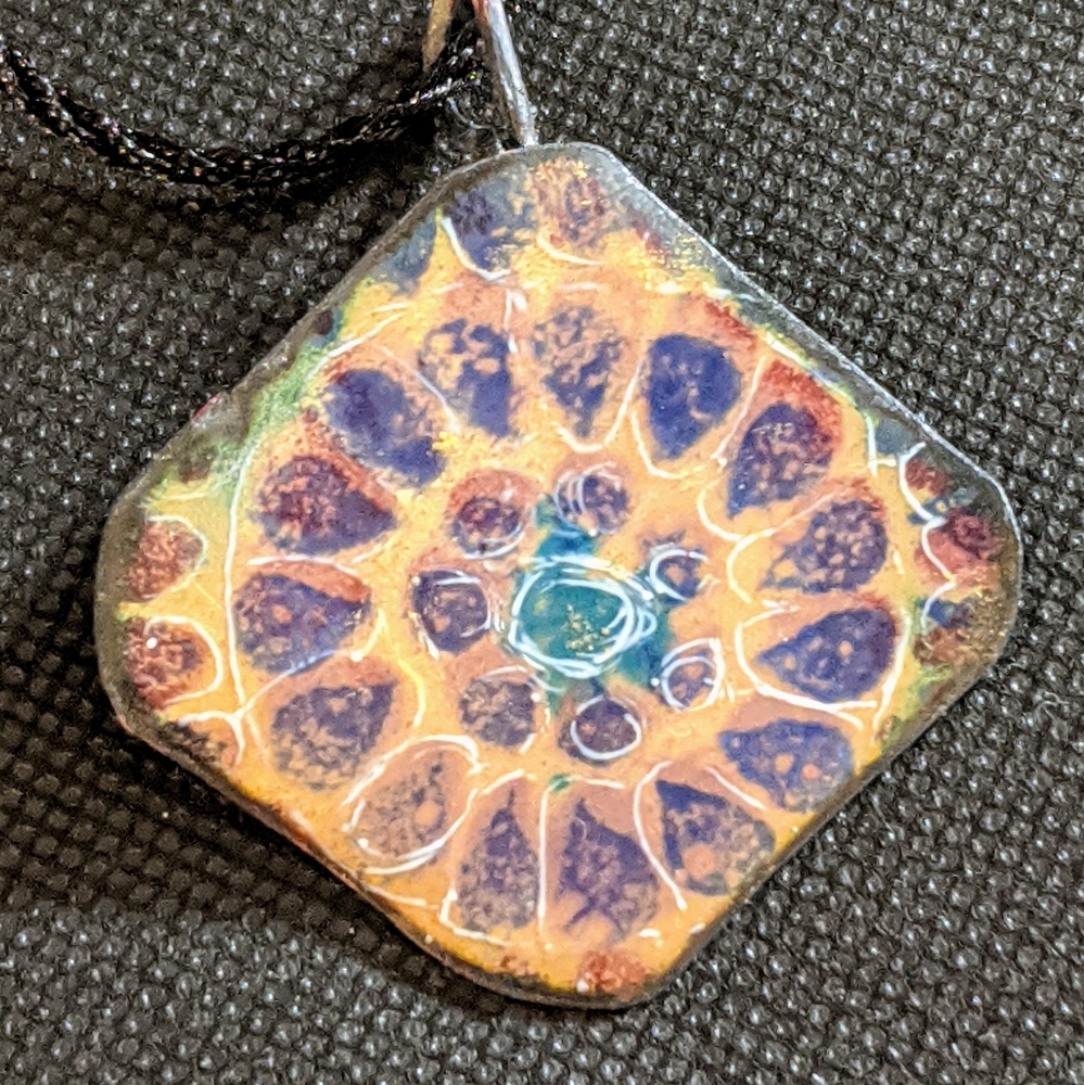 Handcrafted Enamel Pendant Necklace Blue Floral